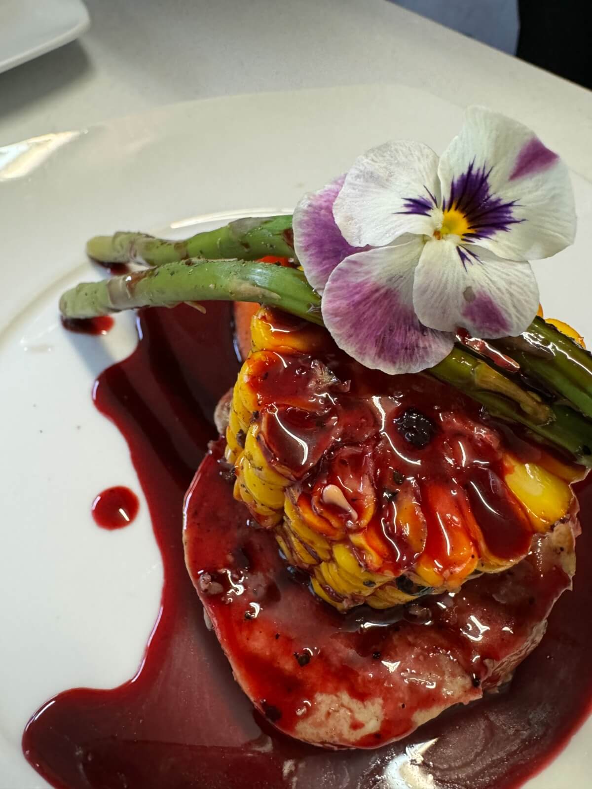 Platillo gourmet con salsa de frutos rojos